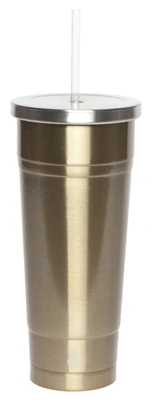 Chilly Stainless Steel Tumbler with Straw, Gold Finish, 24 Ounce Capacity