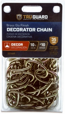 Brass Glow Decorator Chain, #10 X 10 Feet, 35 Lb Capacity