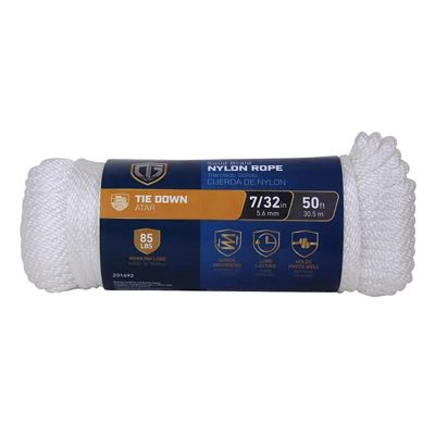 Smooth Braided Nylon Rope, 7/32-inch X 50-feet, 85 Lb Work Load