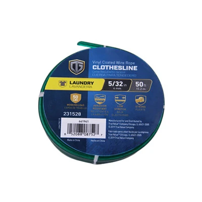 PVC Coated Wire Clothesline, Green, 5/32 In. x 50 Ft.