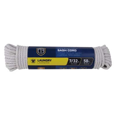 Smooth Braided Cotton Sash Cord, 7/32 Inch Diameter by 50 Feet Length