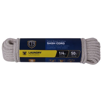 Sash Cord, Smooth, Braided Cotton, 1/4 In. x 50 Ft.