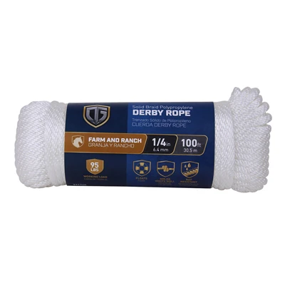 Polypropylene Rope, Braided, Smooth, White, 1/4-inch X 100-feet