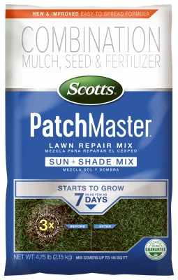 PatchMaster Lawn Repair Mix Sun and Shade Mix, 4.75 Lbs., Covers 70 Sq. Ft.