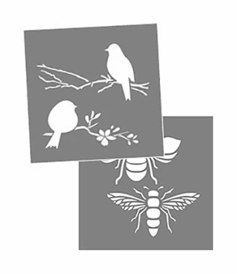 Americana Decor Stencil with Bees and Birds Design, 8 Inches by 8 Inches