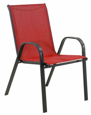 Marbella Stacking Chair - Black Steel Frame With Red Sling Fabric - Outdoor Seating