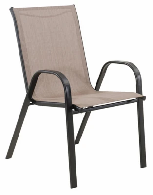 Marbella Stacking Chair - Black Steel Frame With Tan Sling Fabric - Outdoor Seating
