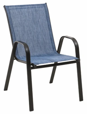 Marbella Stacking Chair - Black Steel Frame With Blue Sling Fabric - Outdoor Seating