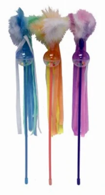 Cat Toy Teaser Wand Assorted Colors 18-inch With Rattling Ball