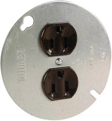 Pass and Seymour 15 Amp 125 Volt Receptacle on 4 Inch Round Brown Plate