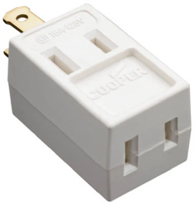 Pass & Seymour Cube Tap, White Vinyl, 2-pole, 15-amp, 125-volt Electrical Adapter