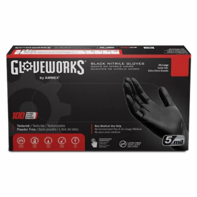 Nitrile Industrial Work Gloves, Powder-Free, Black, Men's XL, 100-Ct.