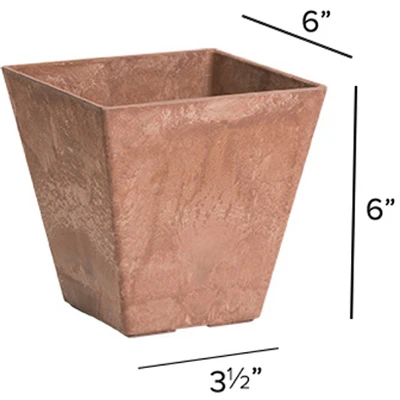 ArtStone Ella Water-Minder Planter, Plastic, Rust Square, 6 In. Sq.