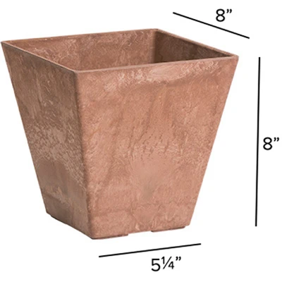 ArtStone Ella Water-Minder Planter, Plastic, Rust Square, 8 Inch Square