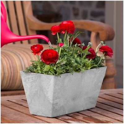 ArtStone Self-Watering Flowerbox Gray Resin and Natural Stone 14.5 Inch