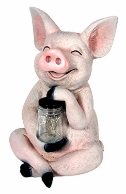 Led Solar Pig Statue With Lighted Fireflies - 10.43" Height, Model 13707