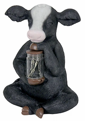 LED Solar Powered Cow Statue with Lighted Fireflies Outdoor Garden Decor