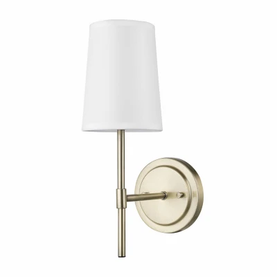 Wall Sconce, Matte Brass, White Fabric Shade, 14 In.