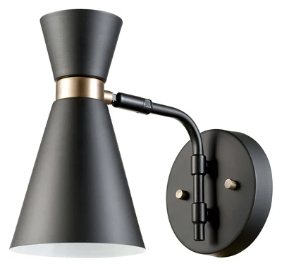 Belmont Collection Wall Sconce, Black Finish With Gold Accents