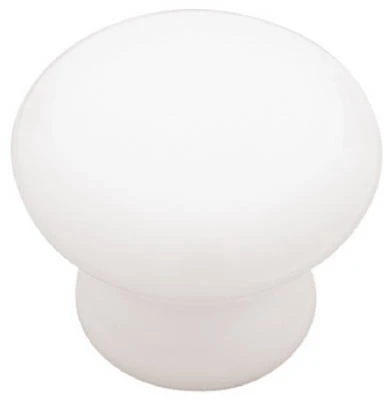 Cabinet Knob, White Ceramic, 1.25-In. Round