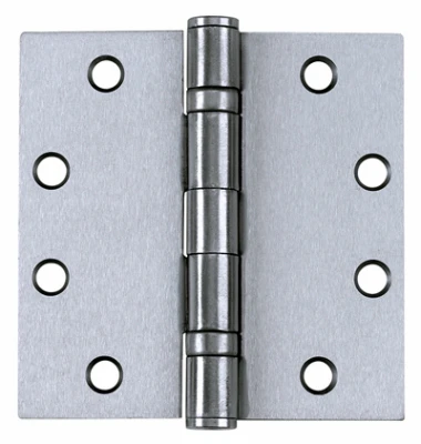 Ball-Bearing Hinge, Removable Pin, Square Corner, Satin Stainless Steel, 4 x 4-In.