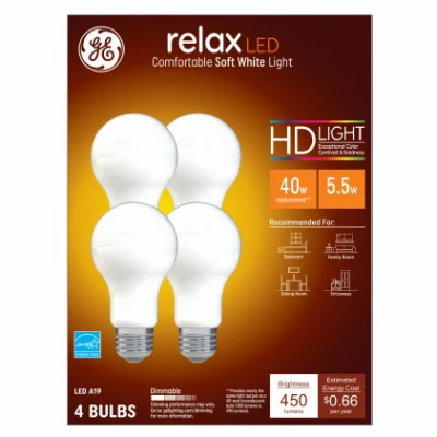 HD LED Light Bulbs, Soft White, 5.5 Watt, 450 Lumens, 4-Pk.