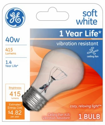 40-watt Led Ceiling Fan Light Bulb, A15, Clear, 415 Lumens, 1,500 Hours Life