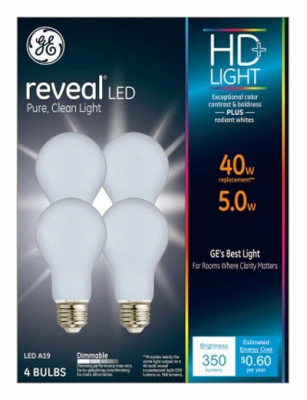 Reveal HD LED Light Bulbs, Frosted White, 5 Watt, 350 Lumens, 4-Pk.