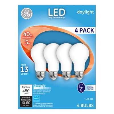 LED Light Bulbs, Daylight, 5 Watt, 450 Lumens, 4-Pk.