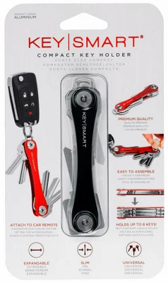 Compact Key Holder, Black Aluminum, Holds 8 Keys