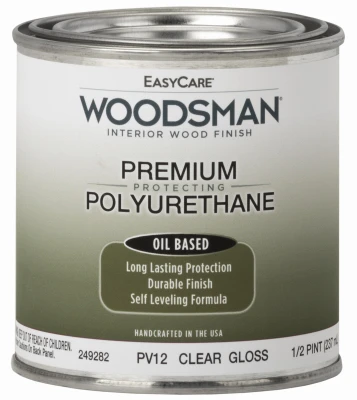Woodsman Fast Dry Varnish Polyurethane Interior Wood Finish, Oil Base, Clear Gloss, 1/2 Pint