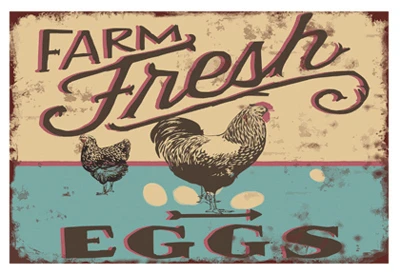 Tin Metal Sign, Farm Fresh Eggs, 12 X 16 Inches, Chic Decor