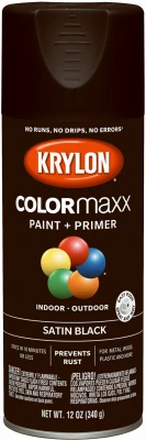 COLORmaxx Spray Paint + Primer, Satin Black, 12-oz.