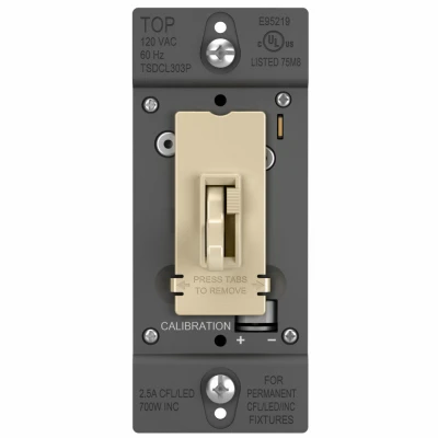 Pass and Seymour Ivory Toggle Slide Dimmer Switch 300 Watt for CFL LED and Incandescent Bulbs