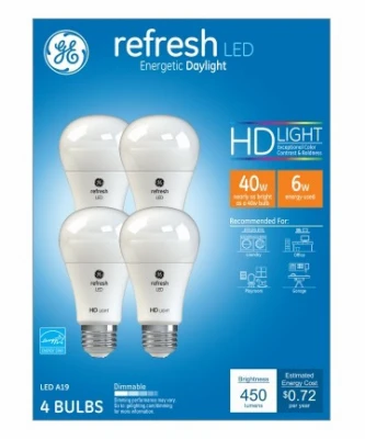 Refresh LED HD Light Bulbs, Daylight, 6 Watt, 4-Pk.