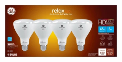 LED Relax Soft White Light Bulbs, BR30 Medium Base, 8 Watt, 4-Pk.