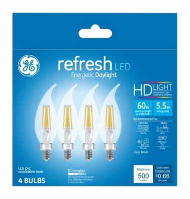 LED Chandelier Light Bulbs, Candle Shape, DayChandelier Light, 500 Lumens, 5.5 Watt, 4-Pk.