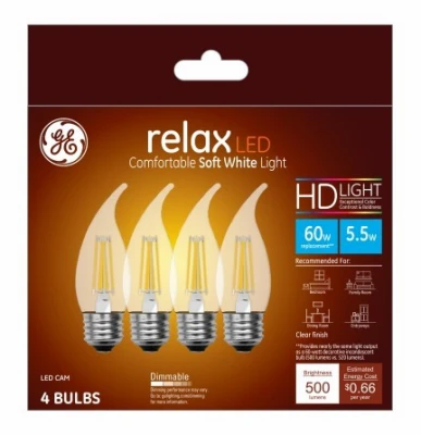 LED Chandelier Light Bulbs, Candle Shape, Medium Base, Soft White, 500 Lumens, 5.5 Watt, 4-Pk.
