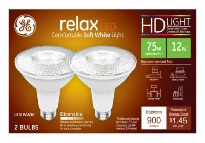 LED Light Bulbs, Soft White, Par30, Long Neck, Diffused 12 Watt, Medium Base, 2-Pk