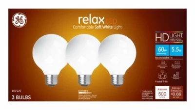 LED Globe Light Bulbs, White Soft White, 5.5 Watt, 500 Lumens, 3-Pk.
