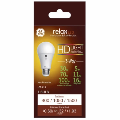 Relax Hd 3-way Led Light Bulb, Soft White, A19 Medium Base, 5/11/16 Watt
