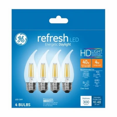 LED Chandelier Light Bulbs, Candle Shape, Clear Daylight, 300 Lumens, 4 Watt, 4-Pk.