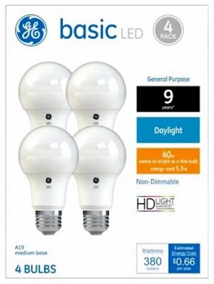 LED Light Bulbs, Daylight, 420 Lumens, 5.2 Watt, 4-Pk.