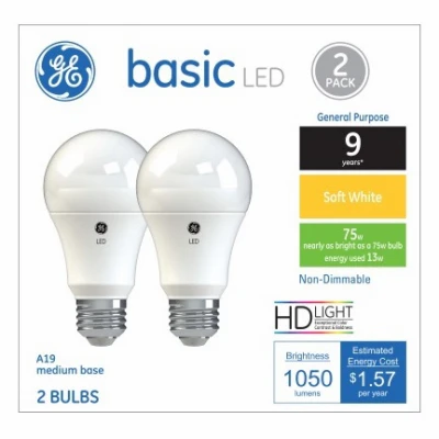 LED Light Bulbs, A19, Soft White, 1050 Lumens, 13 Watt, 2-Pk.