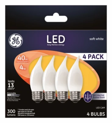 Decorative LED Light Bulbs, Frosted, Candelabra, 3.5 Watt, 300 Lumens, 4-Pk.