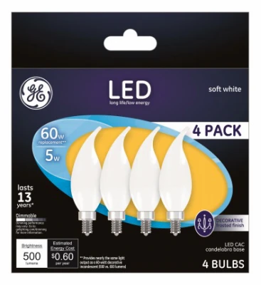 LED Decorative Light Bulb, Frosted, 5 Watt, 4-Pk.