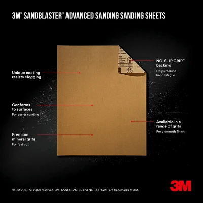 Sandblaster Sandpaper, 9 In. x 11 In., 180 Grit, 4-Pk
