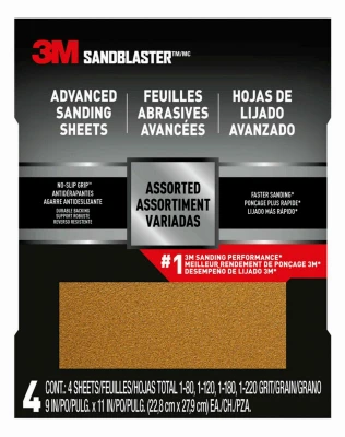 Sandblaster Sandpaper, 9 In. x 11 In., Assorted, 4-Pk