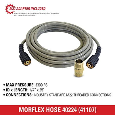 Morflex Pressure Washer Hose 1/4 Inch by 25 Feet Rated Up to 3200 PSI