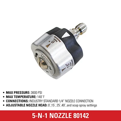 Universal Five-in-One Pressure Washer Nozzle with 1/4-Inch Quick Connect, Cold Water Use, Rated Up to 3600 Pounds Per Square Inch